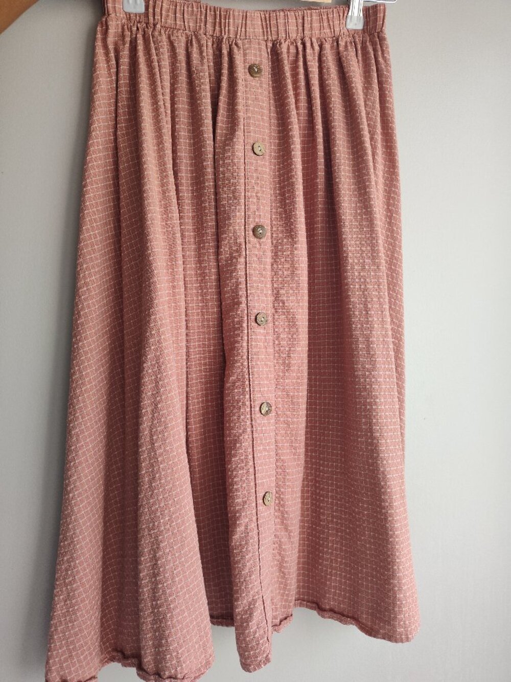 Pink Windowpane Cotton A-line Skirt
